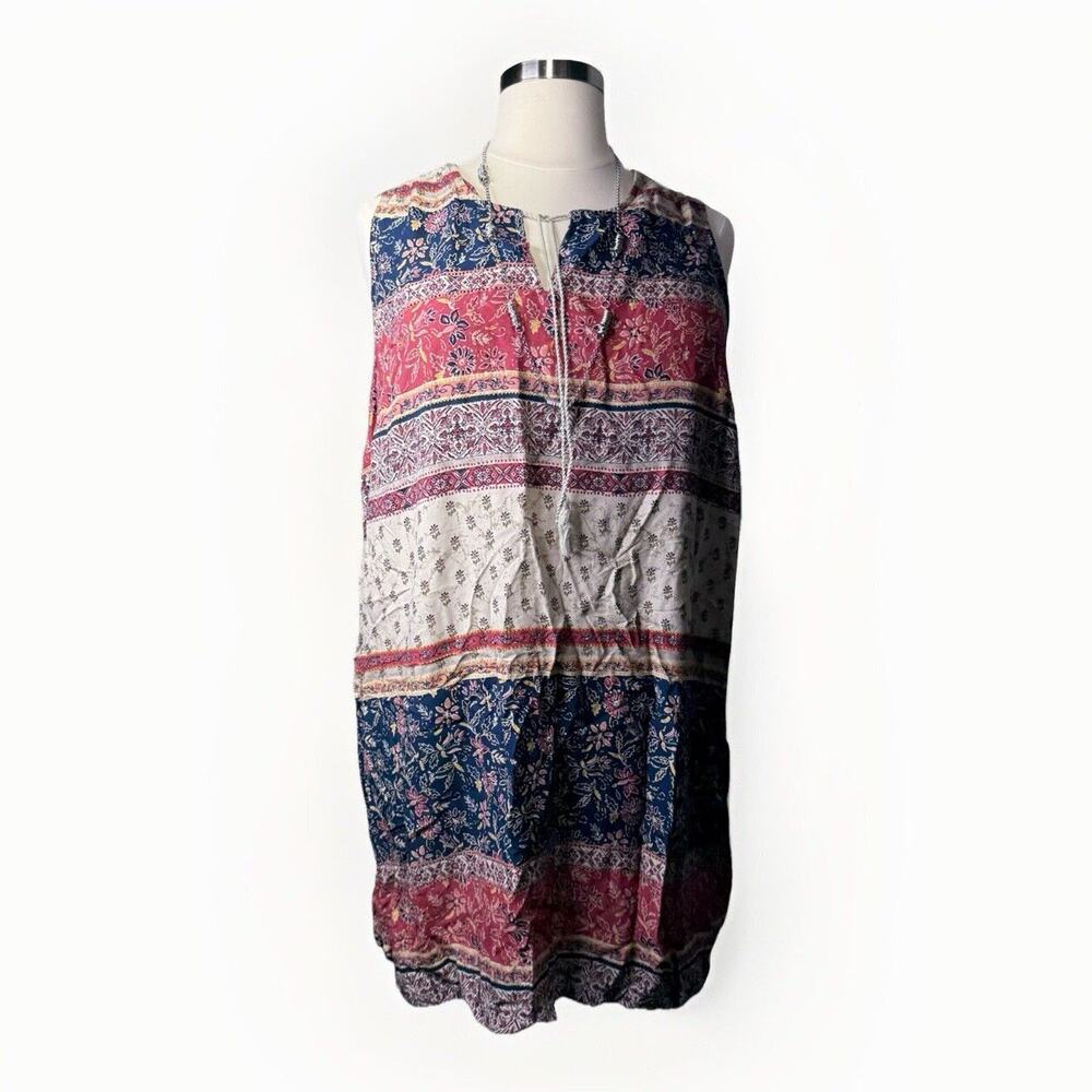 BLL New York Women’s 2X Sleeveless Boho Tunic Dress Multicolor Patchwork Print